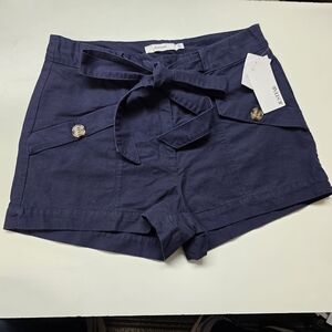 JustFab High Waisted Shorts Flat Front Tie Belt Navy Blue Size XLarge New